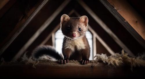Marder sitzt auf dem Dachboden