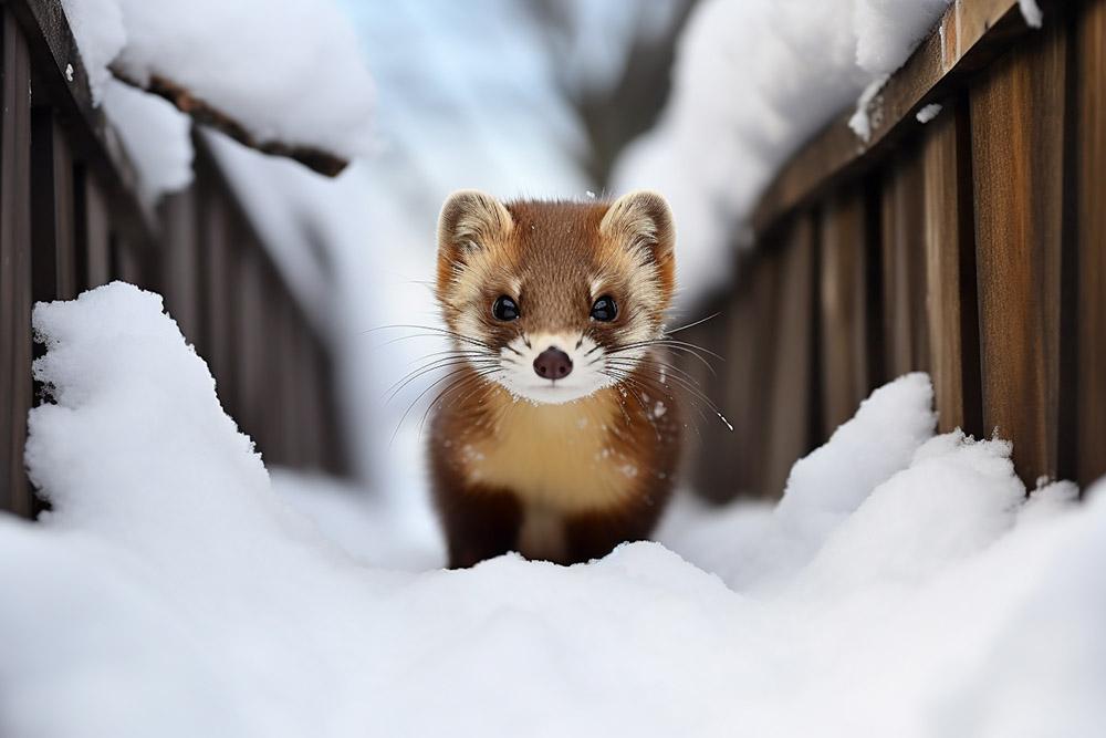 Marder wandert durch den Schnee