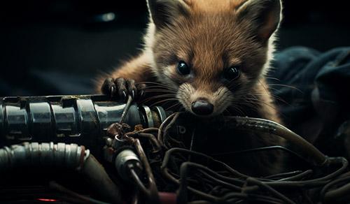 Marder sitzt im Motorraum eines Autos