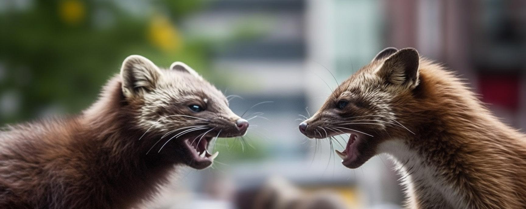 Zwei Marder während des Revierkampfes