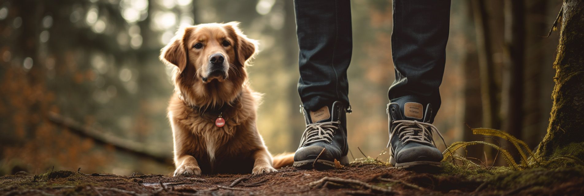 Hund und Herrchenim Wald
